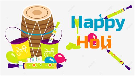 Happy Holi Typography With Pichkari And Dhool Transparent Background