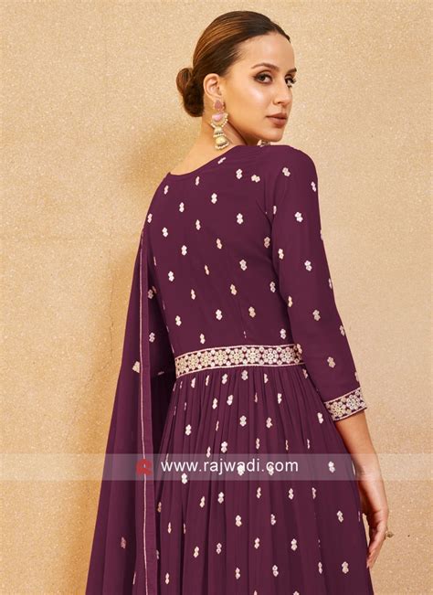 Wine Georgette Zari Embroidered Palazzo Salwar Suit