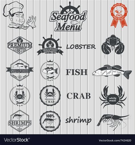 Set Of Seafood Labels And Signs Royalty Free Vector Image