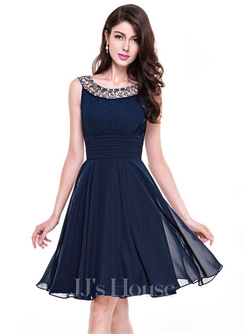 A Line Scoop Neck Knee Length Chiffon Cocktail Dress With Ruffle