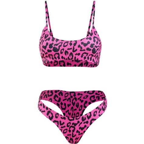 Fashionable Women Swimwear Rose Red Leopard Print Swimsuit Thong Bathing Suit Micro Bikini