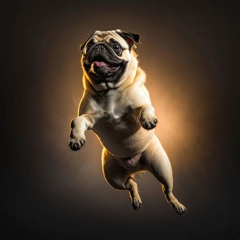 Premium Ai Image Pug Dog Jumping In The Air