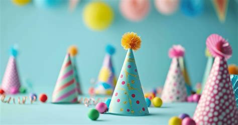 Ai Generated Colorful Party Hats And Confetti On Blue Background