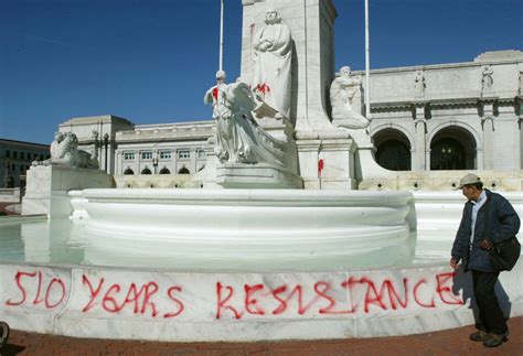 Christopher Columbus Statue Vandalized With Red Blood Like Paint And