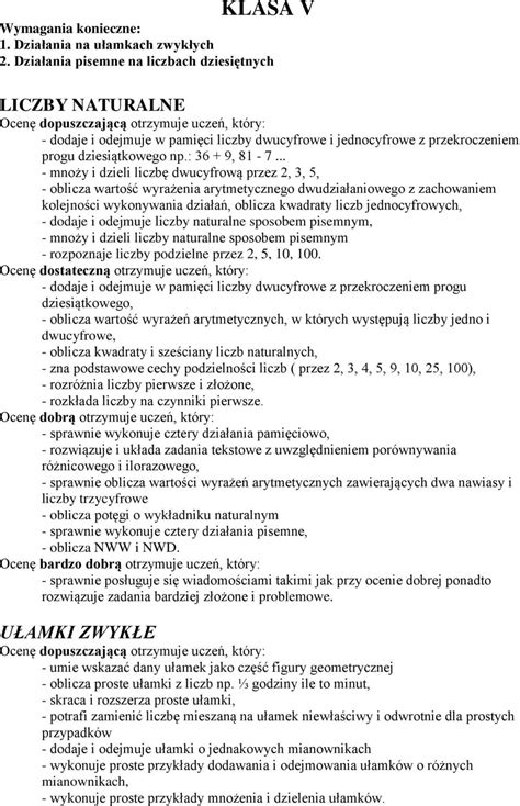 Przedmiotowy System Oceniania Z Matematyki W Klasach Iv Vi Pdf Free