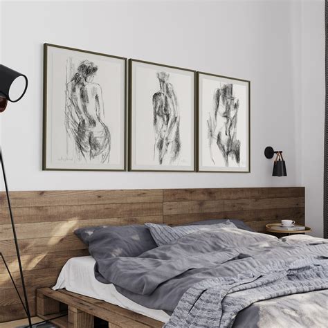 Set Of Wall Art Prints Black And White Prints Minimalist Nude Art Prints Charcoal Drawing