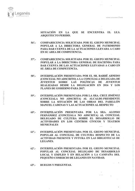 Orden Del D A Del Pleno De Legan S Jueves De Enero