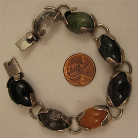 Vintage Mexican Taxco Sterling Silver Agate Bracelet Bracelet Set