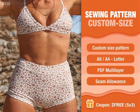 Bikini Sewing Pattern Swimsuit Plus Size Digital Pdf Bikini One Piece Xxs Xxl Easy Womens