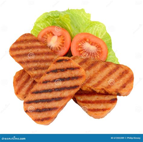 Fried Spam Pork Luncheon Meat and Salad Stock Image - Image of spam