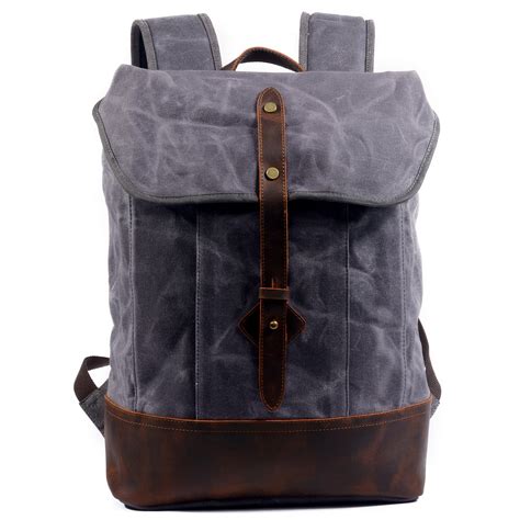 Vintage Canvas Leather Laptop Backpack 18L - Waxed Canvas, Genuine ...