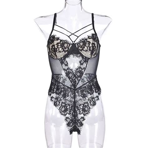 Women Black Lace Padded Sexy Lingerie Sexy Hollow Teddy Lace One Piece Slim Underwear