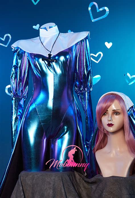 Halloween Gothic Lingerie Shiny Bodysuit And Necklace Sisters Sexy Nun Costume Top Quality