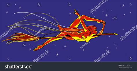 Beautiful Naked Witch Flying On Broomstick Stock Vector Royalty Free Shutterstock