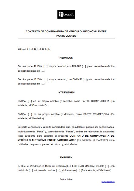 Modelo Contrato Compraventa De Veh Culo Usado Entre Particulares