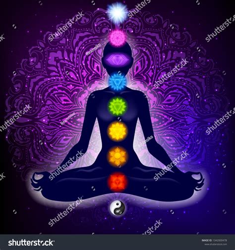 Meditating Woman Lotus Pose Yoga Illustration Stock Illustration 1342000478