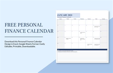 Free Personal Finance Calendar - Google Sheets, Excel | Template.net