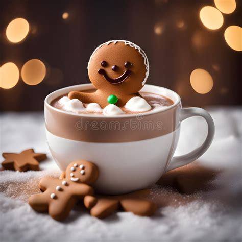 Gingerbread In Hot Cocoa Milk Stock Photo Image Of Snow Gingerbread