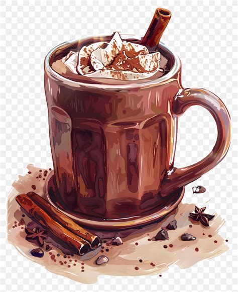 Cocoa Mug Hot Chocolate With Whipped Cream And Cinnamon Stick PNG