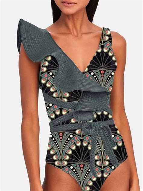 Bikini Con Cuello En V Profundo Para Mujer Traje De Ba O De Lujo Con Estampado