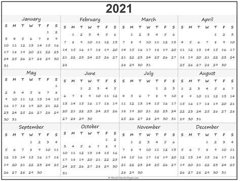 Calendar Year 2021 Printable Free | Free Printable Calendar Monthly