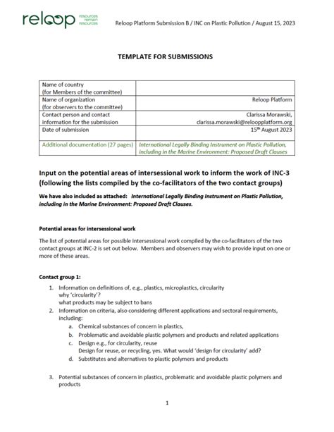 Un Legally Binding Instrument On Plastic Waste Reloop Platform