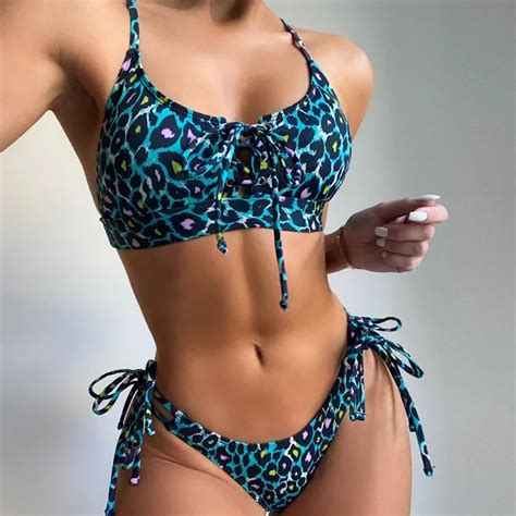 Maillot De Bain Imprim L Opard Vert Pour Femmes Bikini Sexy Ensemble De Deux Pi Ces