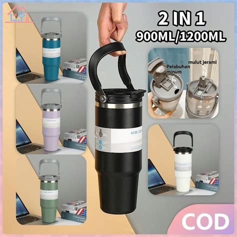 Jual COD890ml 1200ml Premium Tumbler Handle 2in1 Kapasitas 40 Oz