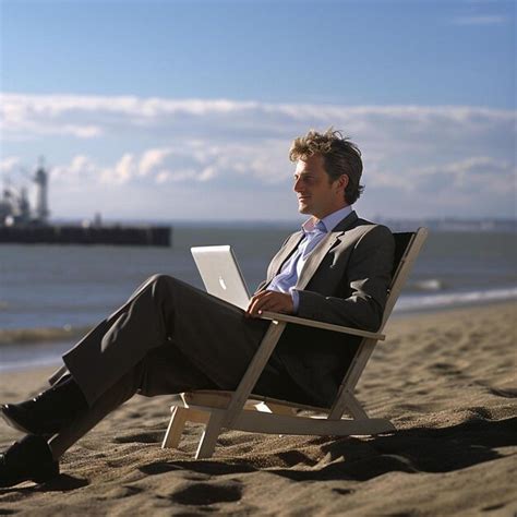 Premium Photo Businessman Working By The Beach