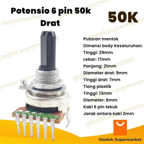 Jual Potensio Pin K Drat Stereo Kaki Tekuk Volume Mixer Bulat