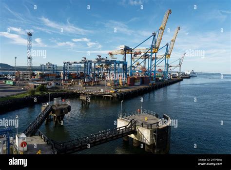 Ship To Shore Container Cranes At The Port Of Belfast Docks In Northern