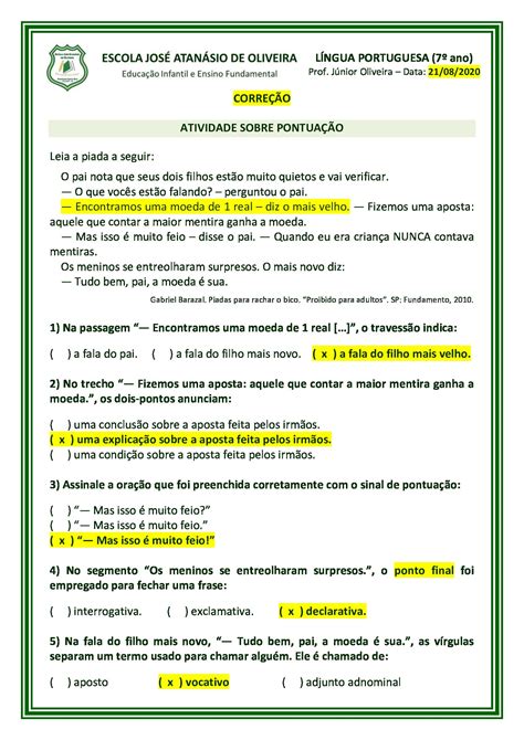Atividades Sobre Sinais De Pontuação