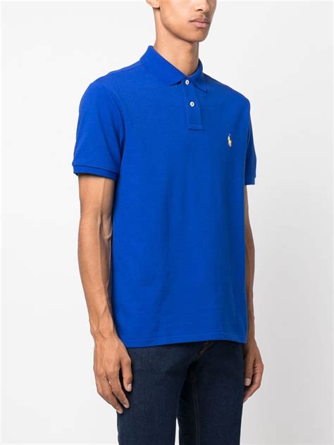 Polo Ralph Lauren Logo Embroidered Cotton Polo Shirt Blue Farfetch Uk