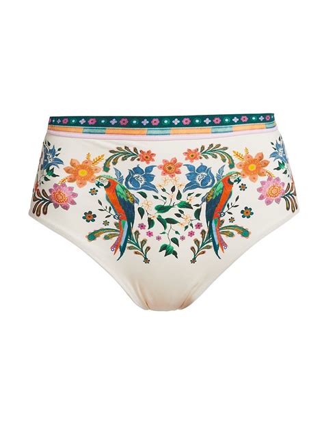 Zimmermann Ginger Floral High Rise Bikini Bottoms Cream Multi Editorialist