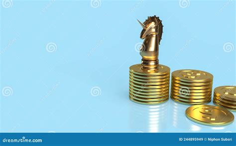 The Unicorn And Gold Coins For Start Up Or Business Concept 3d