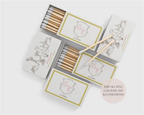 Hand Drawn Matchbox Favor Template Digital Personalized Matches Wedding