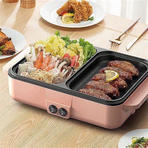 Gigicial In Electric Hot Pot Grill Non Stick Portable Dual Temp Control Pink Walmart