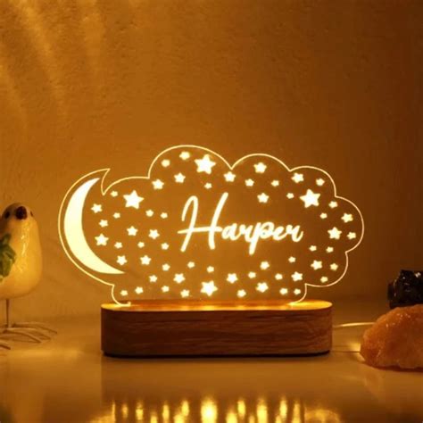 Personalized Night Light With Moon And Stars Woodemon