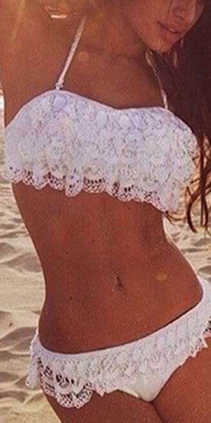 Fashion Solid Color Lace Spliced Halter Bikini Set