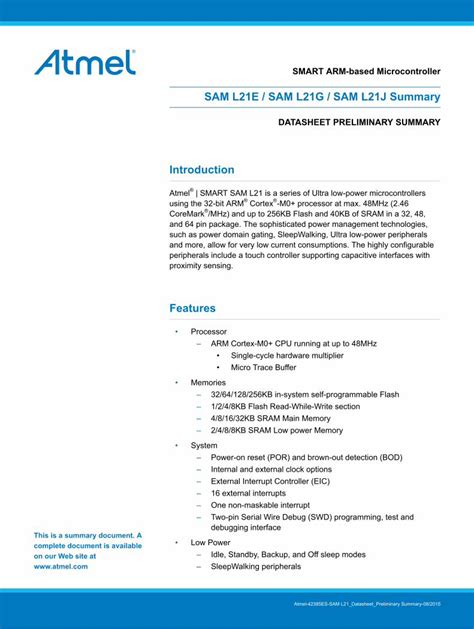 Pdf Atmel Smart Sam L Datasheet Summary Dokumen Tips