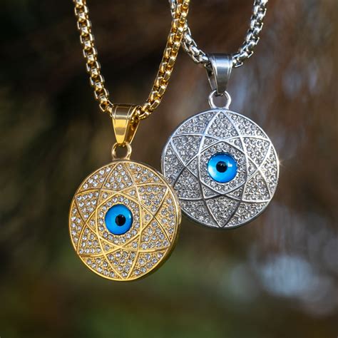 Iced Star Of David Evil Eye Round Pendant Helloice Jewelry