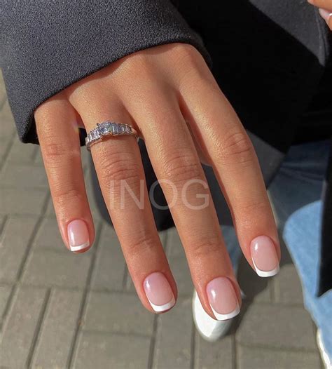 Buy Inog French Tip Press On Nails Short Nude Pink White Fakenails Stick On Nails Pcs Jelly