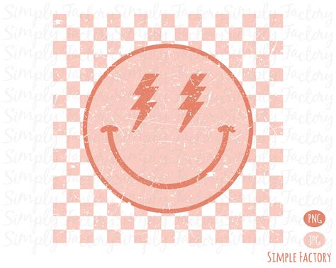 Retro Checkered Lightning Smiley Face Png Smiley Face Png Etsy