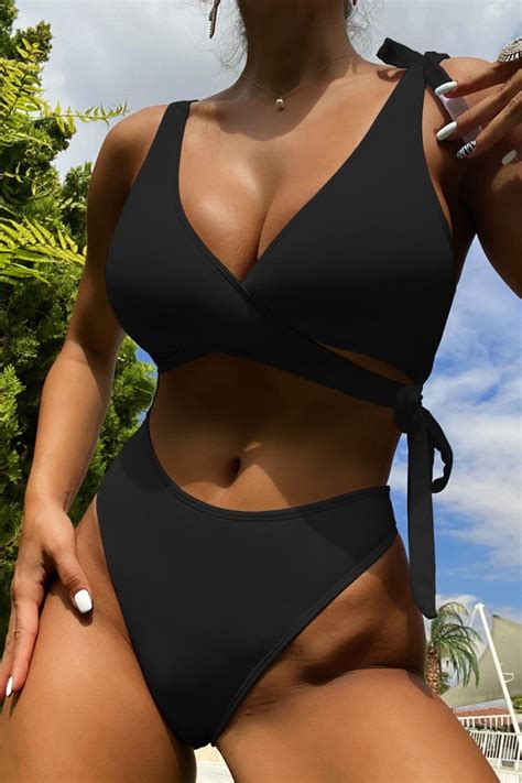 Wholesale New Pure Color Padded Hollow Out Lace Up Sexy Hot One Piece Swimsuit BA007133