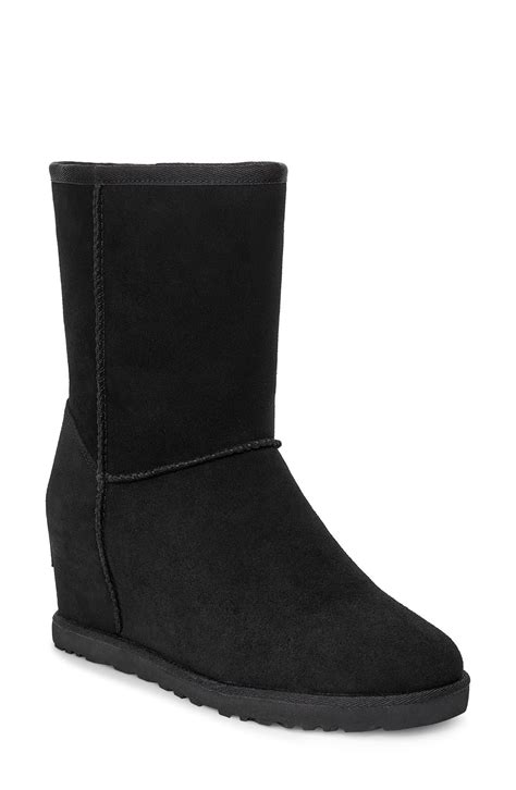 Ugg Wool Ugg Classic Femme Wedge Bootie In Black Suede Black Lyst