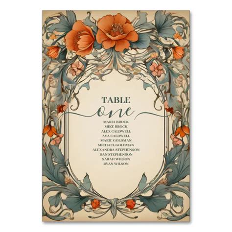 Vintage Floral Art Nouveau Wedding Table Number Zazzle