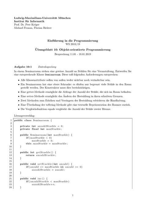 Übungsblatt 10 Lösung Ludwig Maximilians Universit at Mu nchen