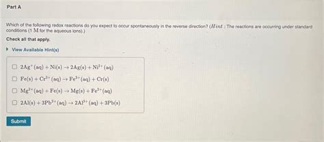 Solved Part A Which of the following redox reactions do you | Chegg.com 
