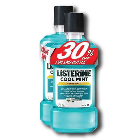 LISTERINE COOL MINT MOUTHWASH 2X750ML 30% OFF FOR 2ND BOTTLE - Kelokal.com