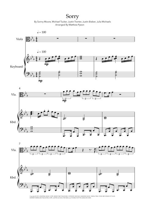 Sorry Arr Matthew Pyeon By Justin Bieber Sheet Music For Viola And Piano At Sheet Music Direct